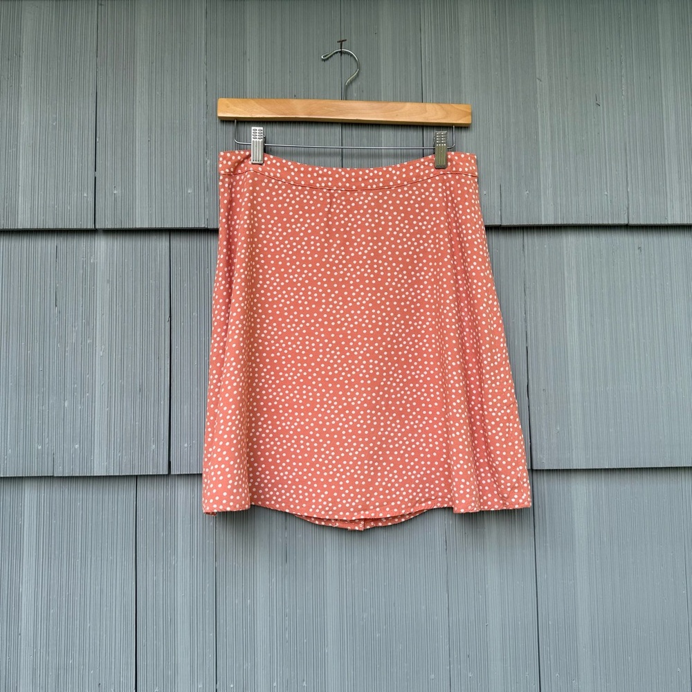 vintage GAP polka dot silky button down circle mini skirt, peach orange white, 6 - Picture 2 of 9